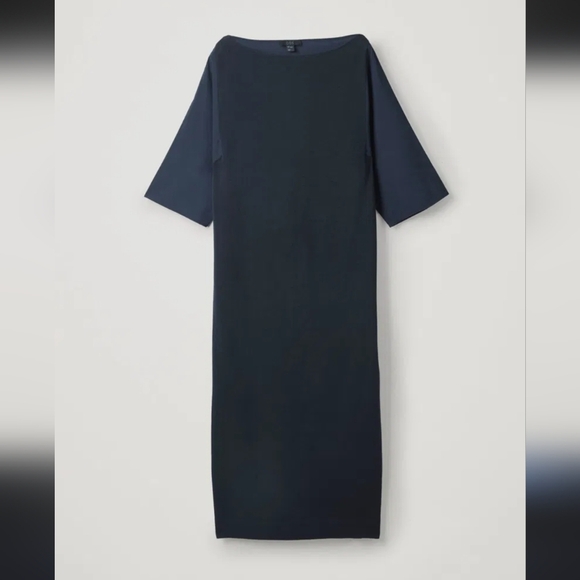 COS Woven-Knit Mix Dress small navy blue - Picture 5 of 12